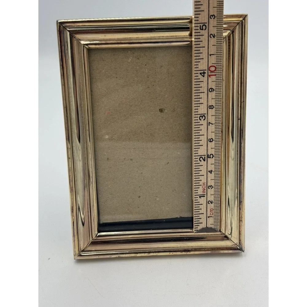 Vintage Gold Tone Metal Picture Frame 3x5 Beveled Tabletop